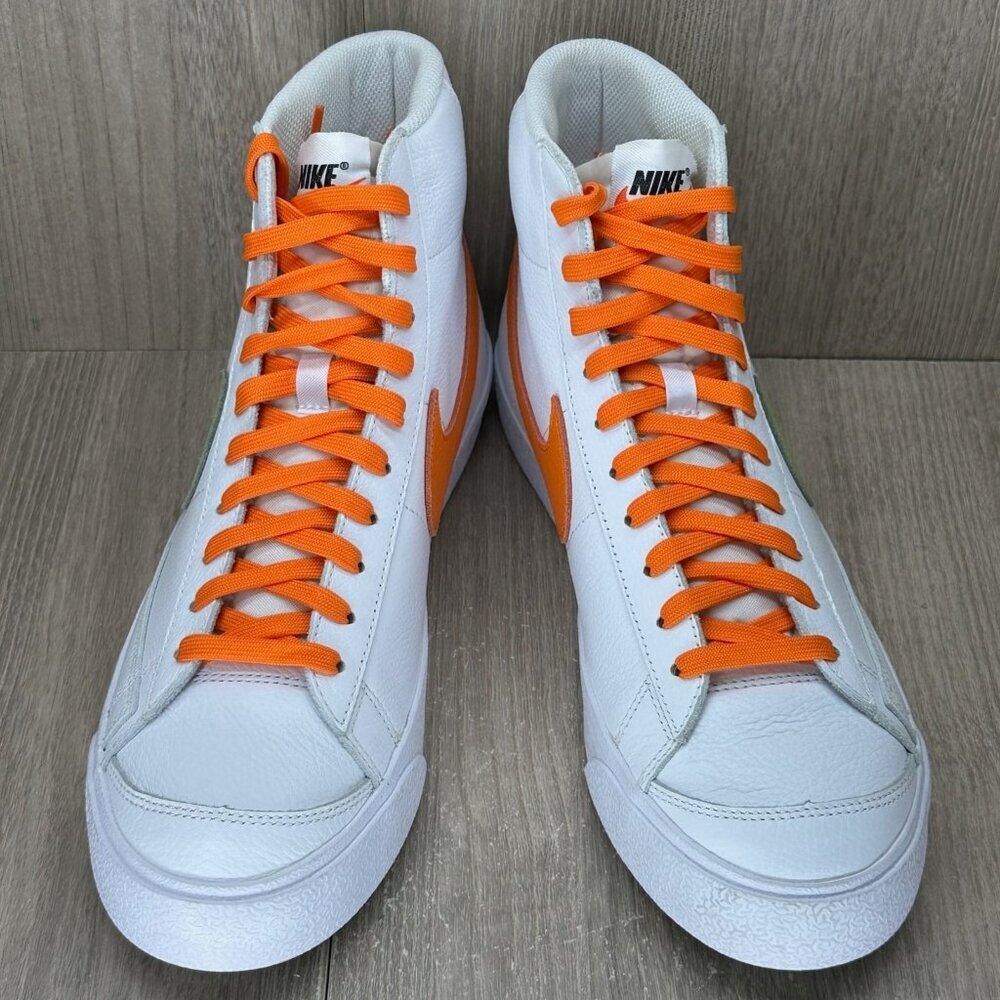 Nike Blazer Mid '77 Leather Sneakers Men 9.5 Lace Up Logo D07432900 White Orange - Picture 3 of 12